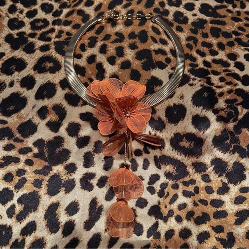 Cato Gold & Orange Cascading Floral Necklace